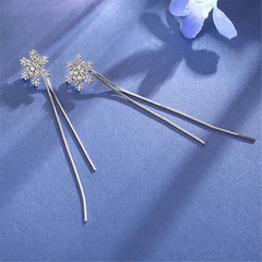 Cubic Zirconia & Silver-Plated Snowflake Tassel Drop Earrings