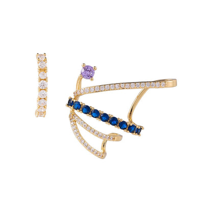 Cubic Zirconia and 18K Gold-Plated Mismatch Wing Stud Earrings, gold stud earrings for women, botanical inspired, side view