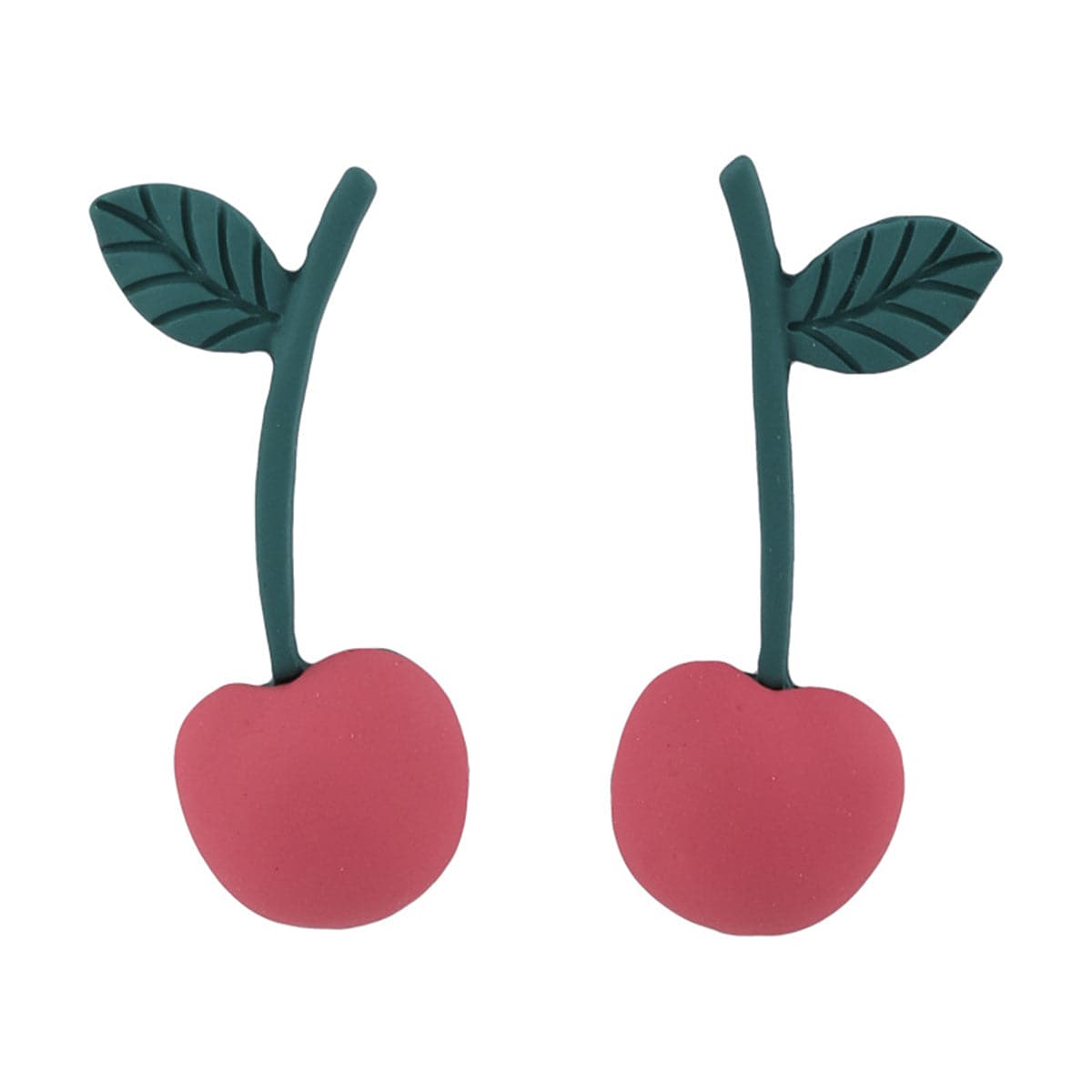 Pink and Green Enamel Cherry Drop Earrings, drop earrings for women, elegant gift for her, front view