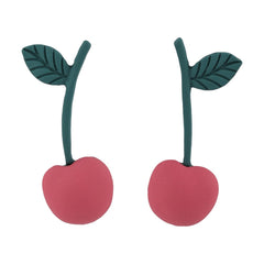 Pink & Green Enamel Cherry Drop Earrings
