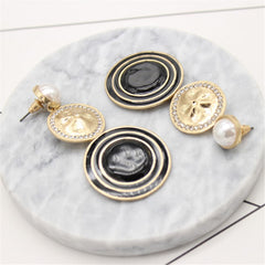 Cubic Zirconia & Pearl Enamel 18k Gold-Plated Circle Drop Earrings