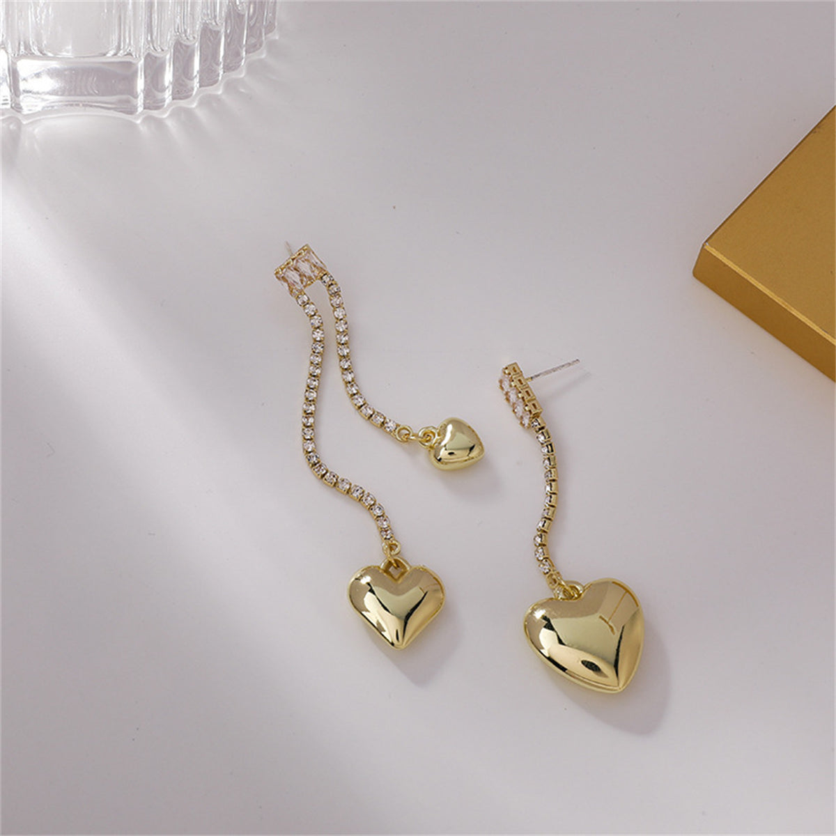 Cubic Zirconia & 18K Gold-Plated Asymmetric Heart Drop Earrings