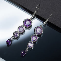 Purple Crystal & Silver-Plated Tiered Circle Drop Earrings