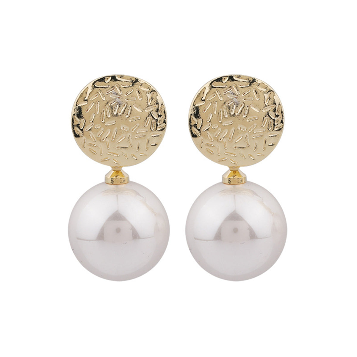 White Pearl & 18K Gold-Plated Etched Circle Drop Earrings