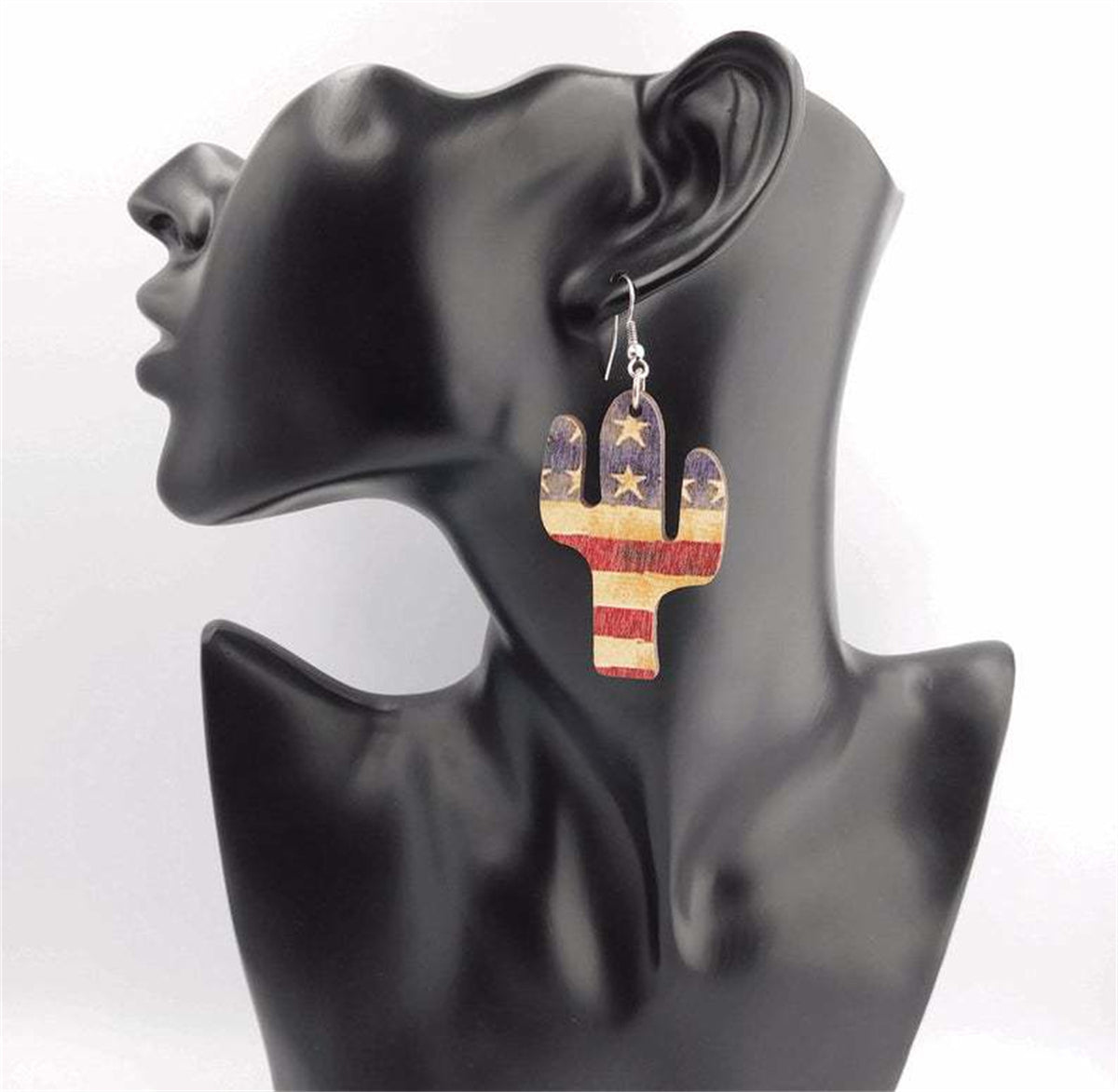 Blue & Red Polystyrene Stars & Stripes Cactus Drop Earrings