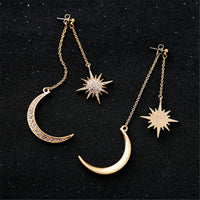Cubic Zirconia & Goldtone Sun & Moon Drop Earrings