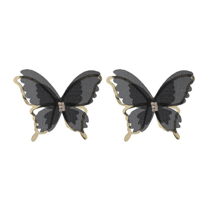 Black Mesh and 18K Gold-Plated Butterfly Stud Earrings, gold stud earrings for women, elegant gift for her, detail close-up