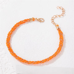 Orange Polyster & 18K Gold-Plated Braided Anklet