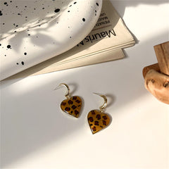Coffee Enamel & 18K Gold-Plated Leopard Heart Drop Earrings