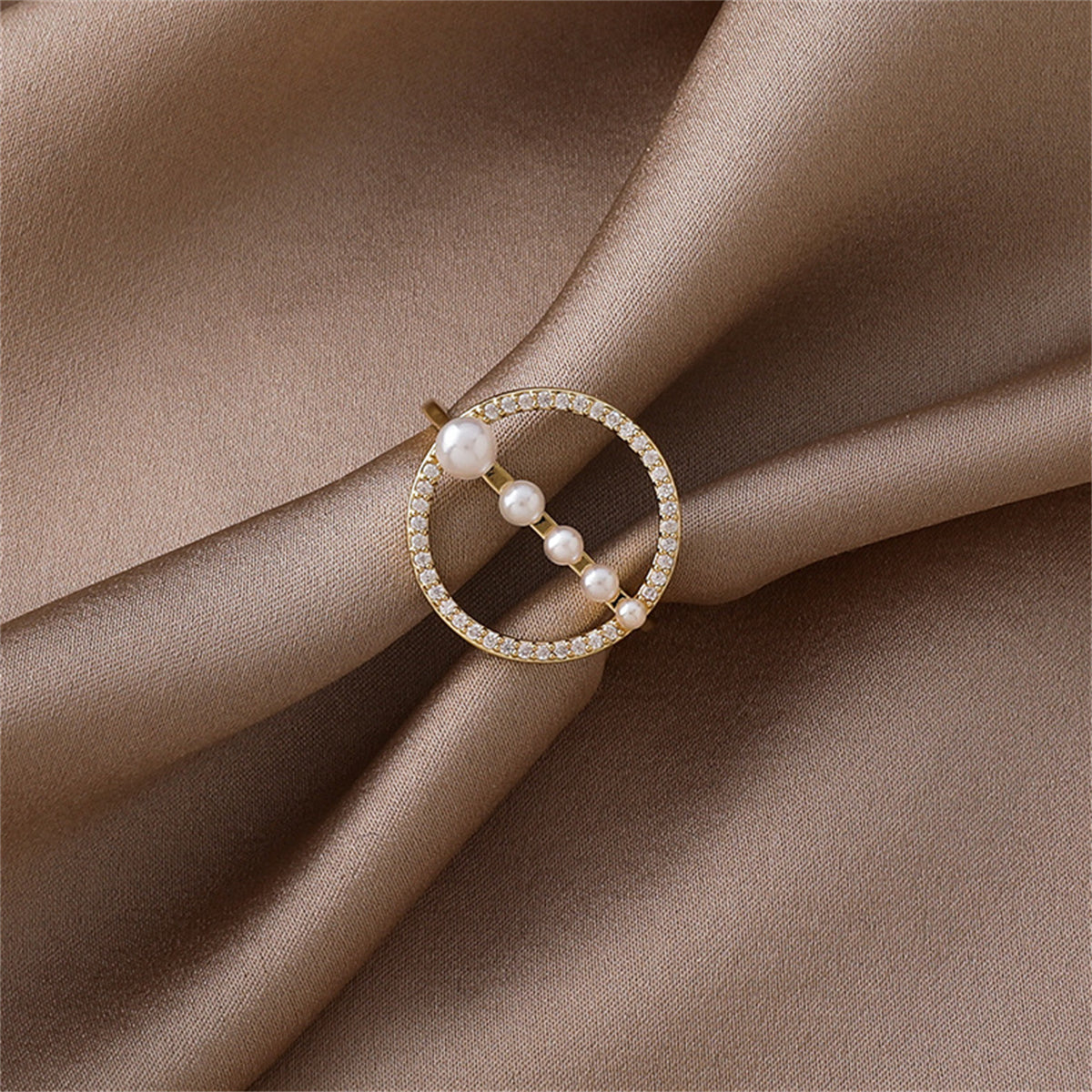 Cubic Zirconia & Pearl 18K Gold-Plated Circle Open Ring