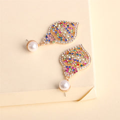 Pearl & Red Multicolored Cubic Zirconia Pear Drop Earring