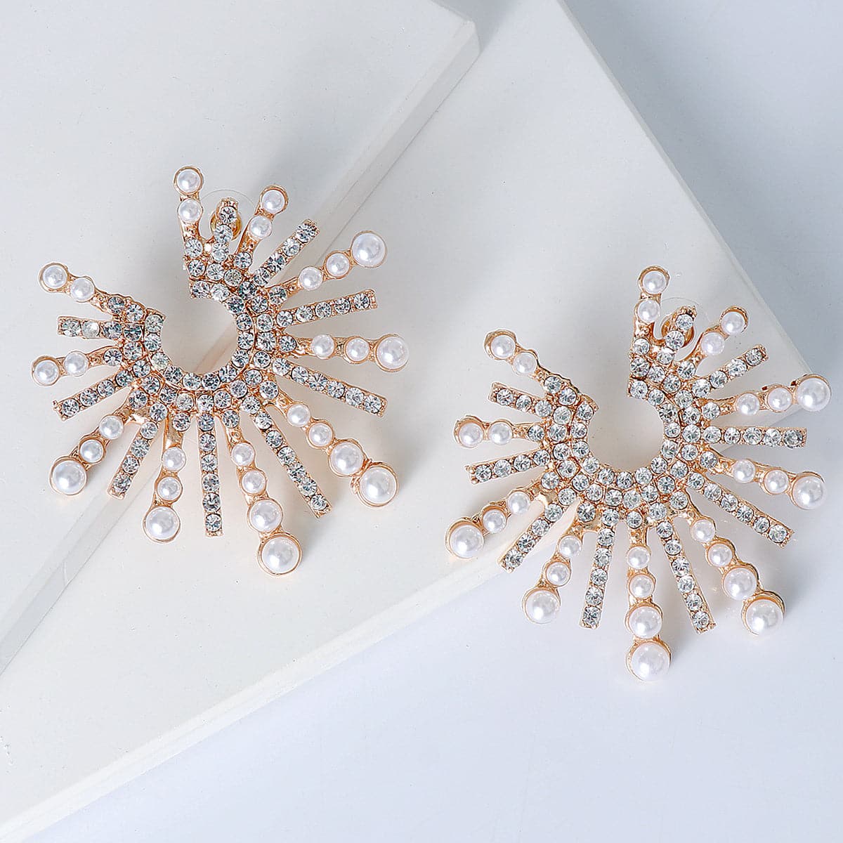 Cubic Zirconia & Pearl 18K Gold-Plated Sun Stud Earrings