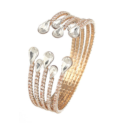Cubic Zirconia and Crystal 18K Gold-Plated Teardrop Layered Cuff, gold bracelet for women, everyday style, front view