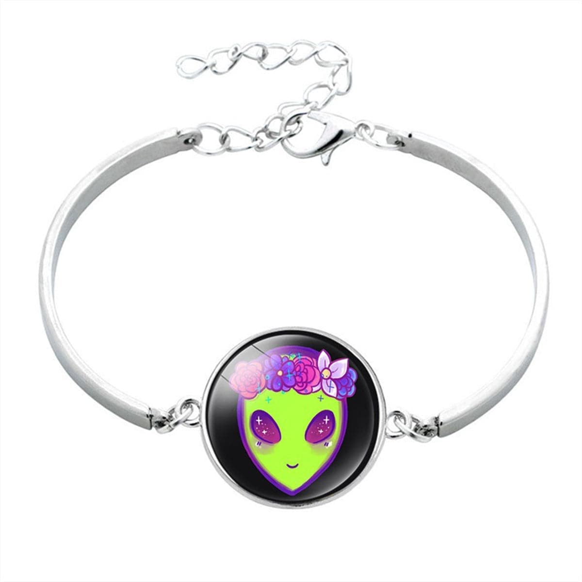 Purple & Silver-Plated Alien Flower Crown Charm Bracelet