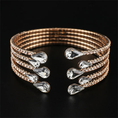 Cubic Zirconia and Crystal 18K Gold-Plated Teardrop Layered Cuff, gold bracelet for women, everyday style, detail close-up