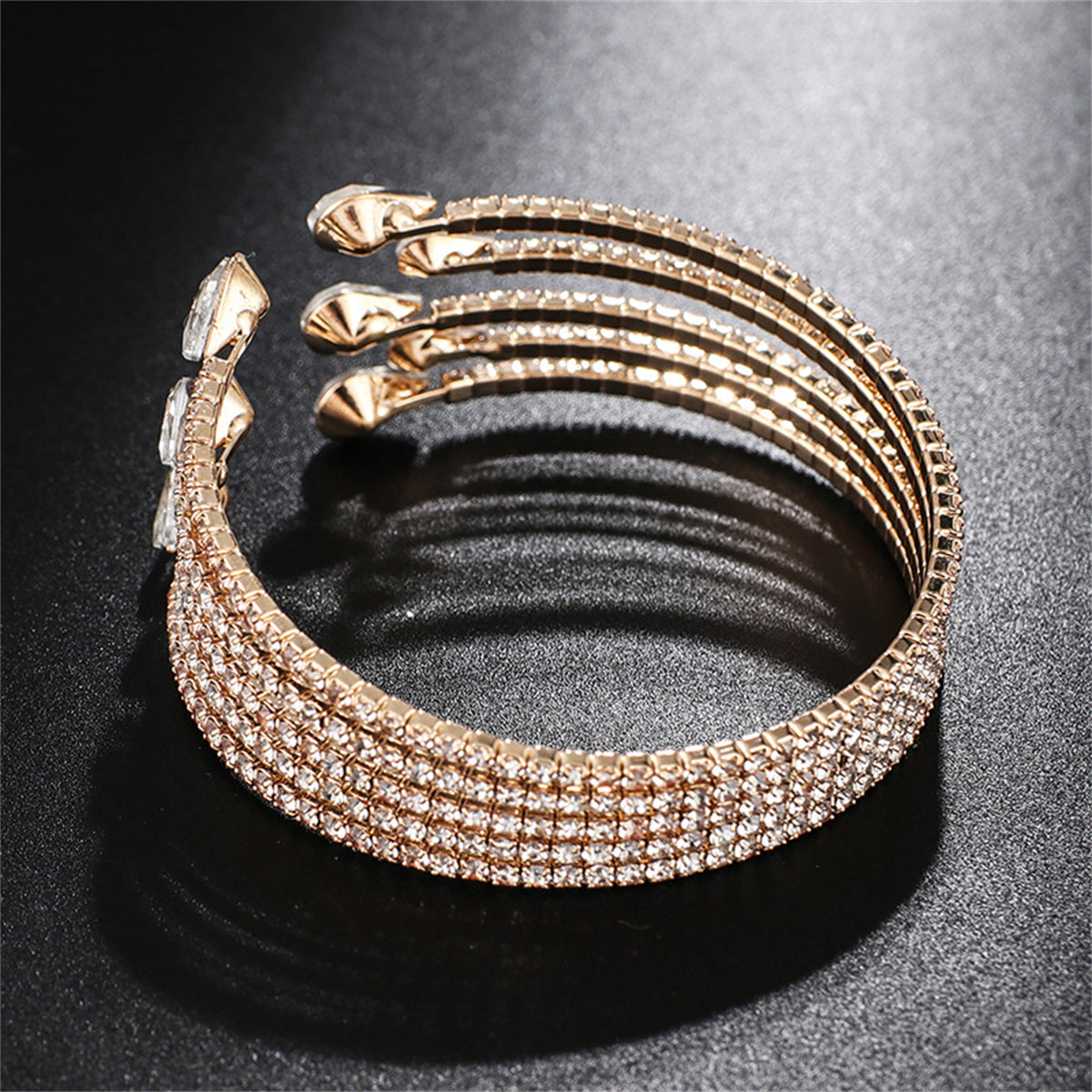 Cubic Zirconia and Crystal 18K Gold-Plated Teardrop Layered Cuff, gold bracelet for women, everyday style, styled look