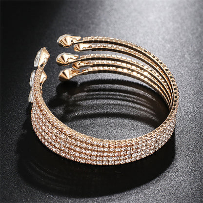 Cubic Zirconia and Crystal 18K Gold-Plated Teardrop Layered Cuff, gold bracelet for women, everyday style, styled look