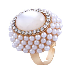 White Cats Eye & Pearl 18k Gold-Plated Floral Ring