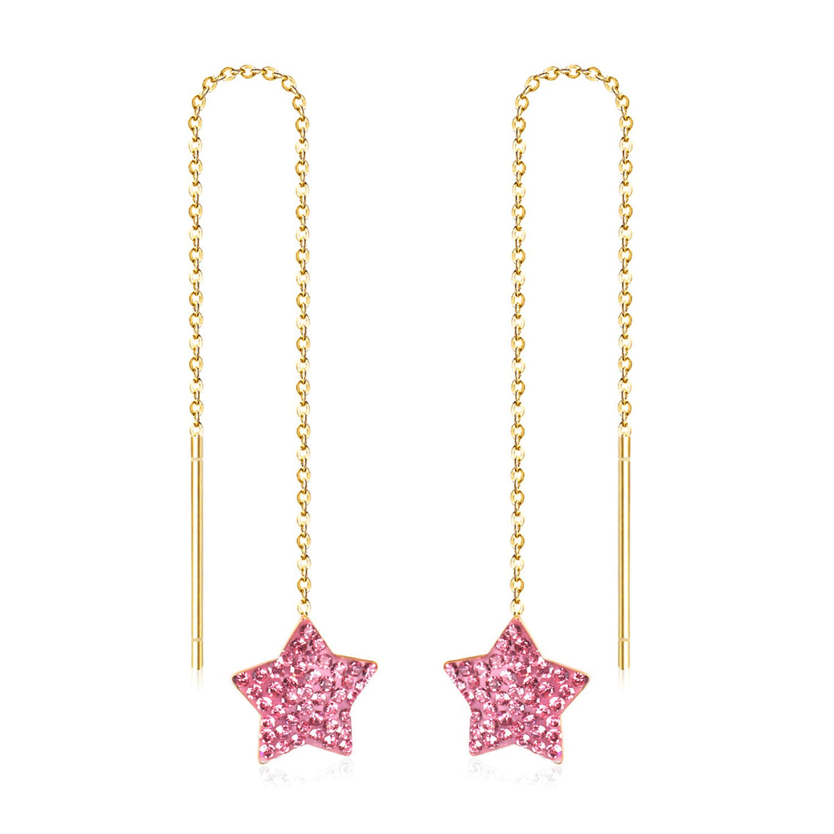 Pink Cubic Zirconia & 18K Gold-Plated Star Threader Earrings