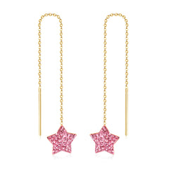 Pink Cubic Zirconia & 18K Gold-Plated Star Threader Earrings