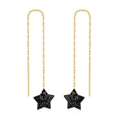 Black Cubic Zirconia & 18K Gold-Plated Star Threader Earrings