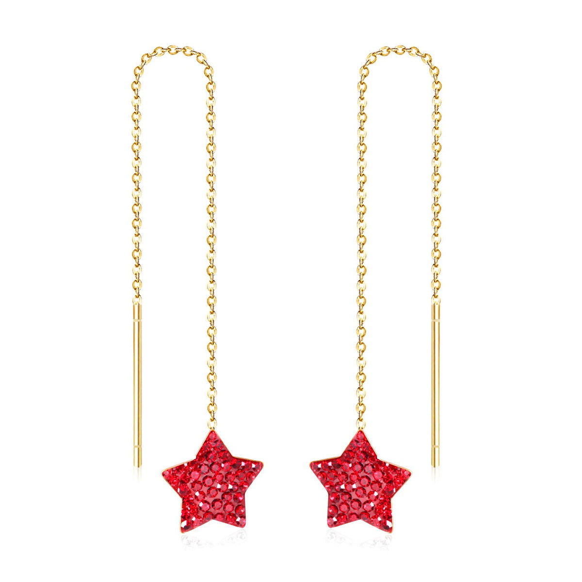 Red Cubic Zirconia & 18K Gold-Plated Star Threader Earrings