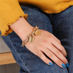 18K Gold-Plated Heart & Lock Link Charm Bracelet