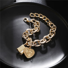 18K Gold-Plated Heart & Lock Link Charm Bracelet