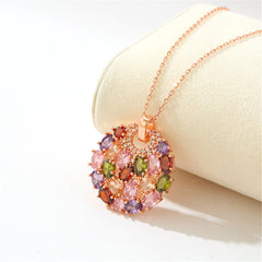 Cubic Zirconia & 18k Rose Gold-Plated Flower Round Pendant Necklace - streetregion