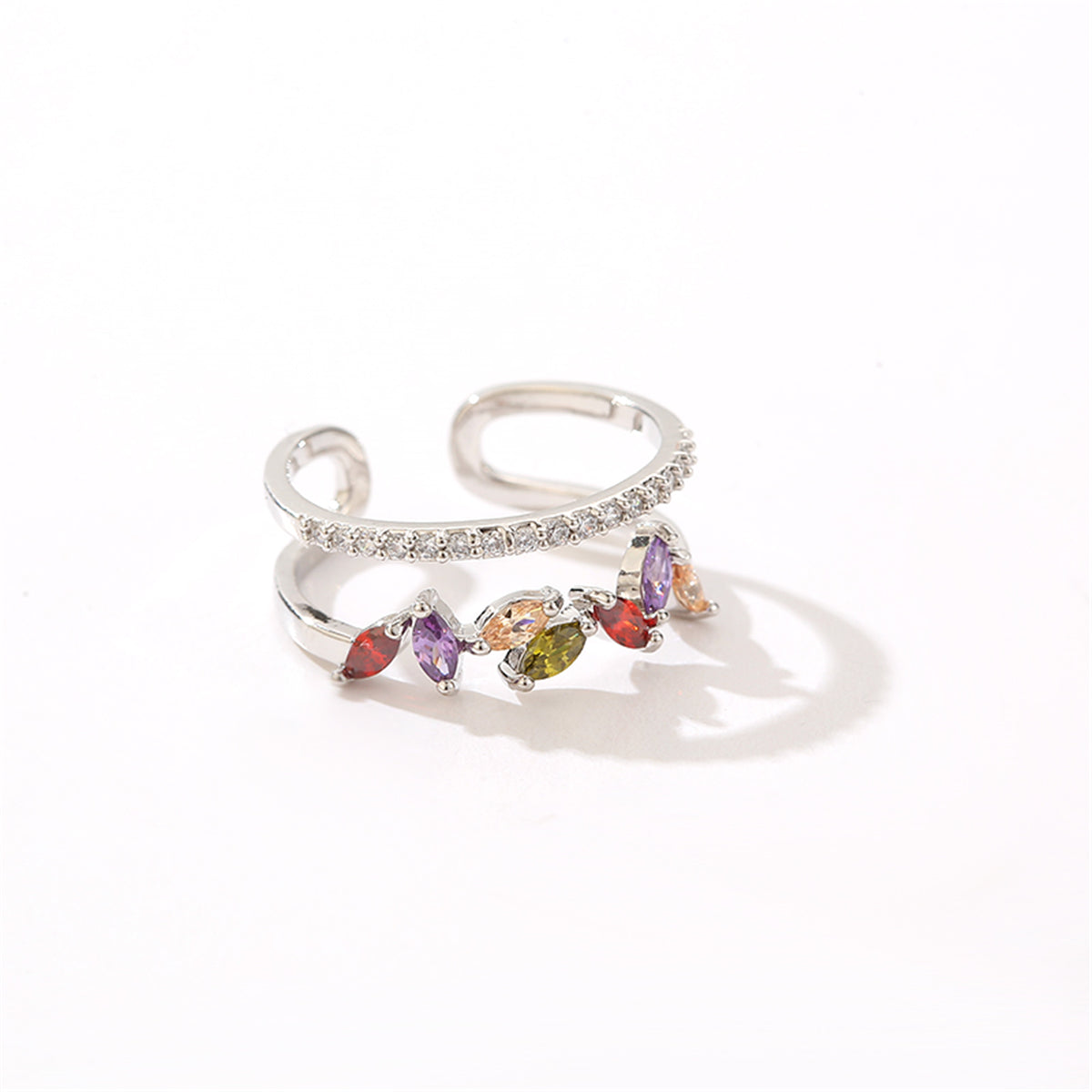 Jewel-Tone Crystal & Cubic Zirconia Pear Bypass Ring