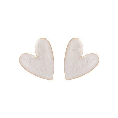 Enamel and 18K Gold-Plated Heart Stud Earrings, gold stud earrings for women, dainty minimalist design, front view