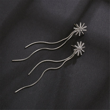 Cubic Zirconia and Silver-Plated Snowflake Tassel Ear Cuffs and Dangling Charm, silver drop earrings for women, side view