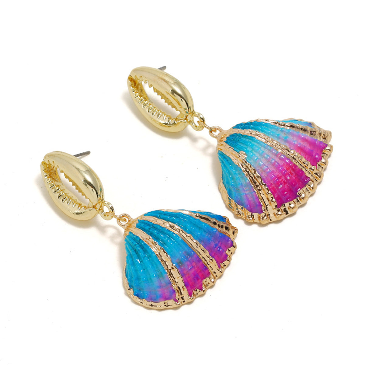 Blue Enamel & 18K Gold-Plated Mixed Shell Drop Earrings