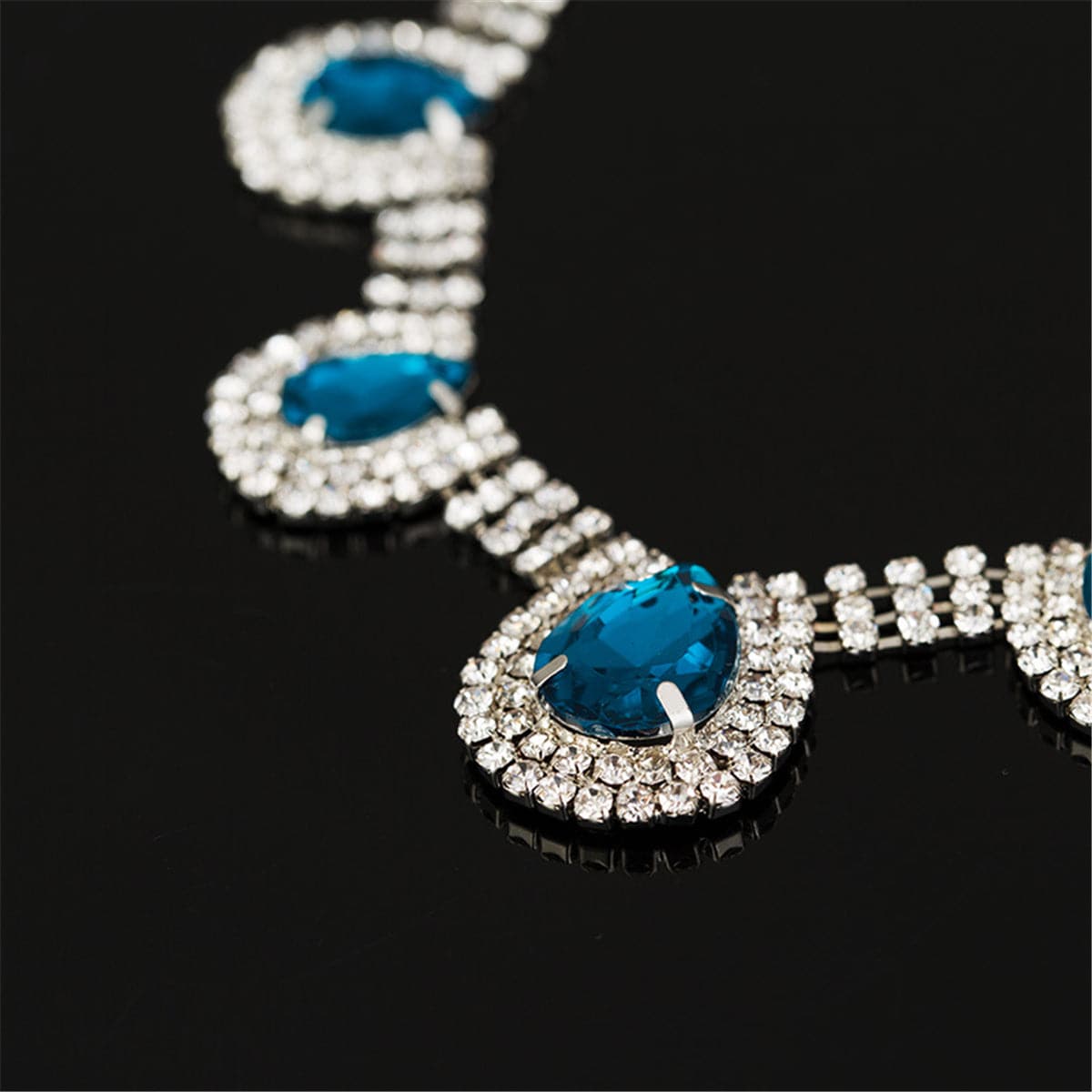 Blue Crystal & Cubic Zirconia Pear Statement Necklace