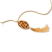 Tan Polyurethane & 18K Gold-Plated Leopard-Print Oval Tassel Pendant Necklace