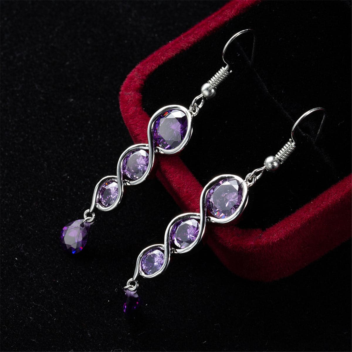 Purple Crystal & Silver-Plated Tiered Circle Drop Earrings