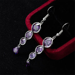 Purple Crystal & Silver-Plated Tiered Circle Drop Earrings