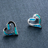 Blue Opal & Sterling Silver Hollow Heart Stud Earrings - streetregion