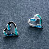Blue Opal & Sterling Silver Hollow Heart Stud Earrings - streetregion