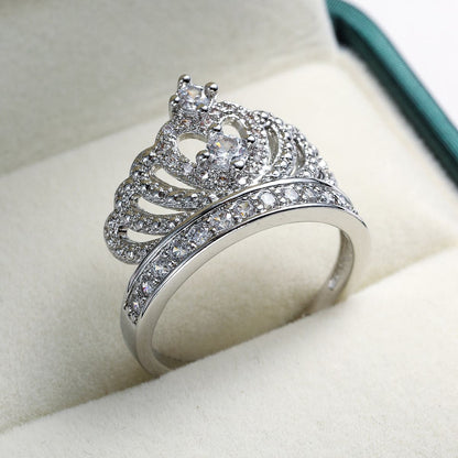 Cubic Zirconia and Silver-Plated Crown Band Ring, jewelry gift sets for women, elegant gift for her, side view