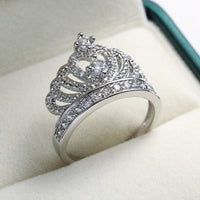Cubic Zirconia & Silver-Plated Crown Band Ring