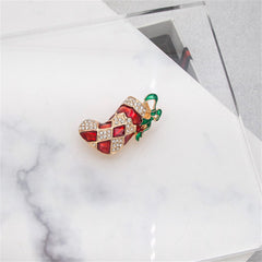 Red Enamel & Cubic Zirconia Christmas Stocking Brooch