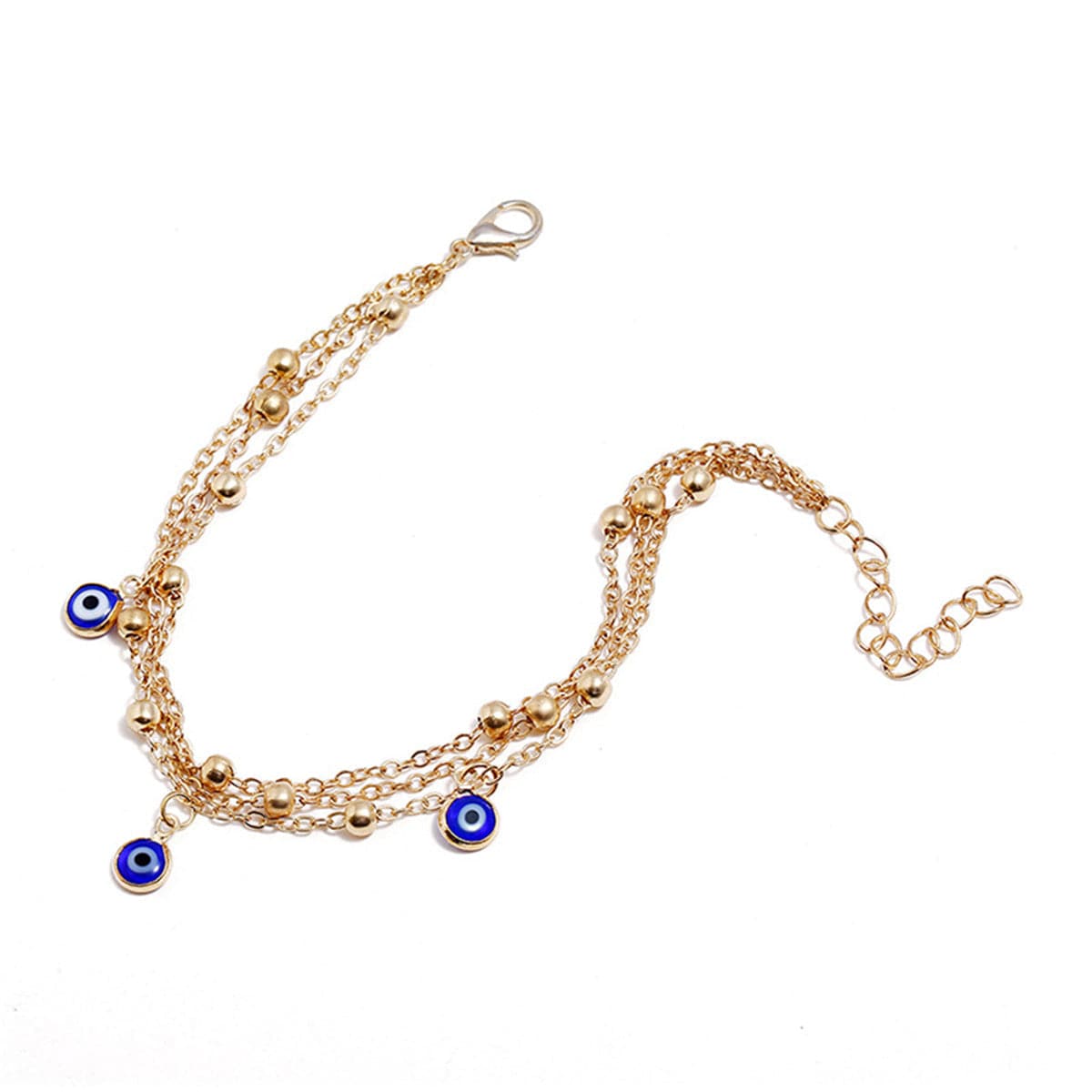 Enamel and 18K Gold-Plated Eye Layered Anklet, gold anklet bracelet, dainty minimalist design, lifestyle look
