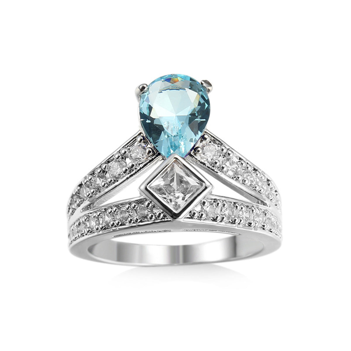 Sea Blue Crystal & Cubic Zirconia Pear-Cut Ring