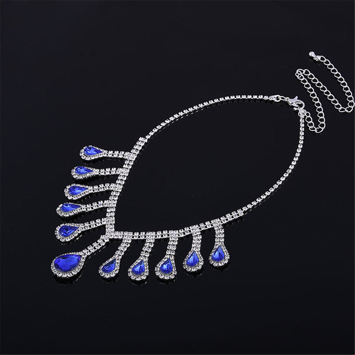 Blue Crystal & Cubic Zirconia Pear Statement Necklace & Drop Earrings