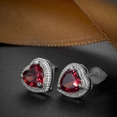 Rose Crystal & Silver-Plated Heart Halo Stud Earrings