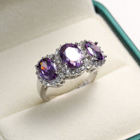 Purple Crystal & Cubic Zirconia Oval-Cut Ring