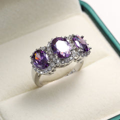 Purple Crystal & Cubic Zirconia Oval-Cut Ring