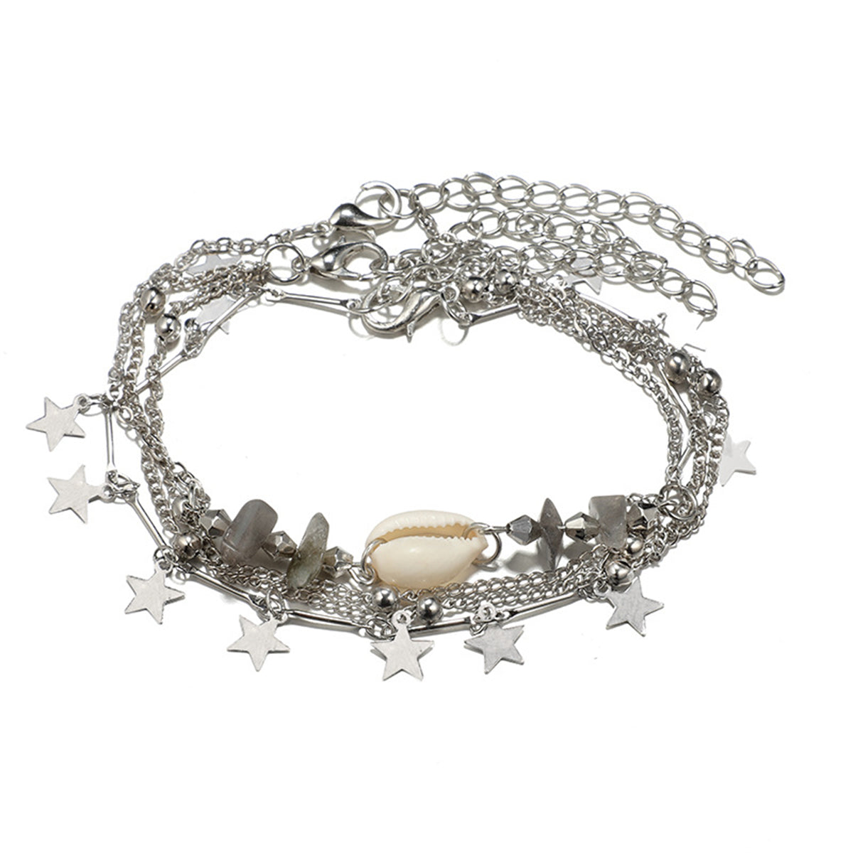 Seashell & Resin Silver-Plated Star Anklet Set