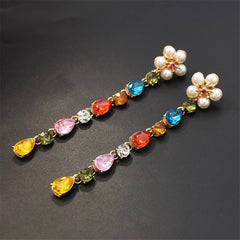 Jewel-Tone Crystal & Pearl 18K Gold-Plated String Drop Earrings